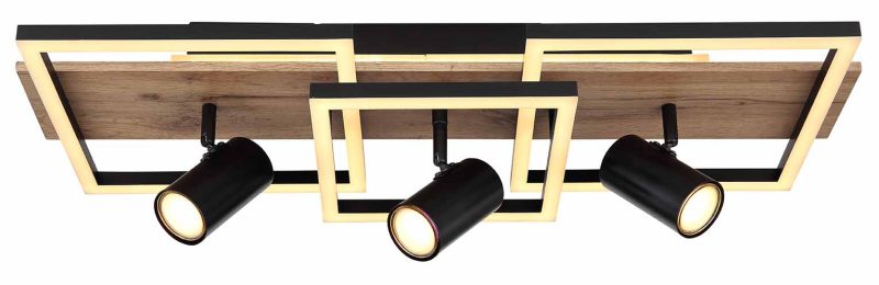 Plafondlamp 3-vierkant/spots zwart/bruin Globo Kassu - Afbeelding 2