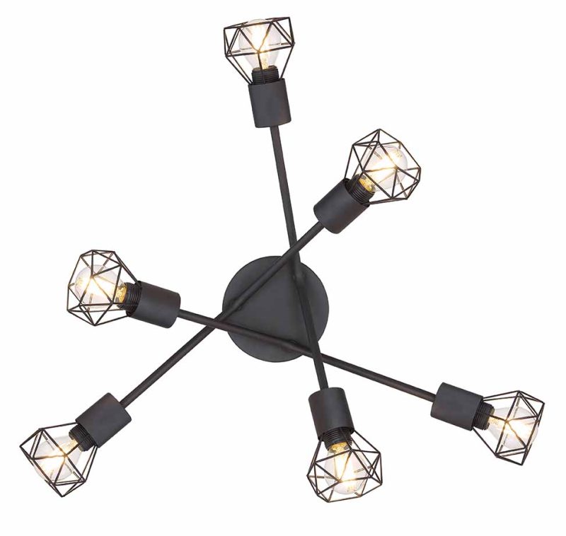 Plafondlamp 6-diamantkap zwart metaal Globo Xara i - Afbeelding 2
