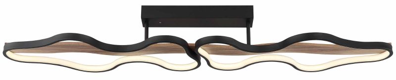 Plafondlamp dubbele wolkvorm zwart/houtlook Globo Bezzy - Afbeelding 2
