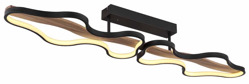 Plafondlamp dubbele wolkvorm zwart/houtlook Globo Bezzy - Afbeelding 4