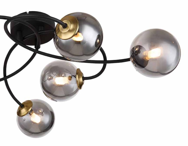 Plafondlamp gedraaid zwart/messing 6-rookglasbol Globo Jorge - Afbeelding 3