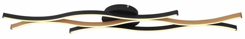 Plafondlamp langwerpig golvend zwart/houtlook Globo Geronimo - Afbeelding 2