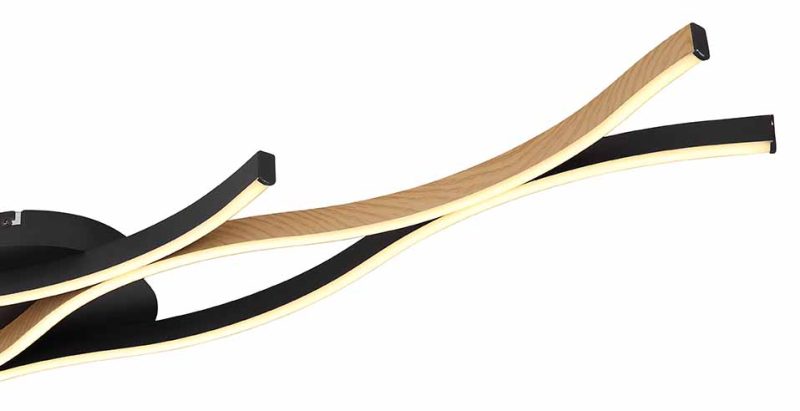 Plafondlamp langwerpig golvend zwart/houtlook Globo Geronimo - Afbeelding 4