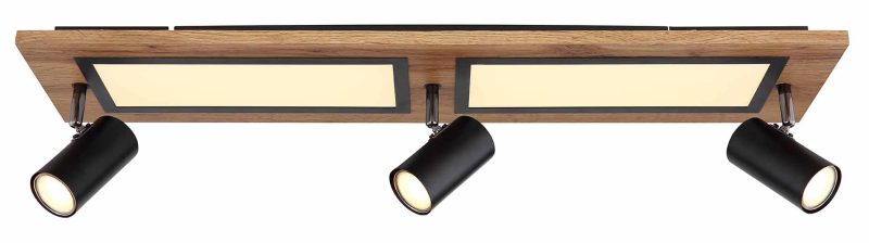 Plafondlamp langwerpig zwart/bruin 3-spot Globo Ulla - Afbeelding 2