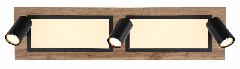 Plafondlamp langwerpig zwart/bruin 3-spot Globo Ulla - Afbeelding 3
