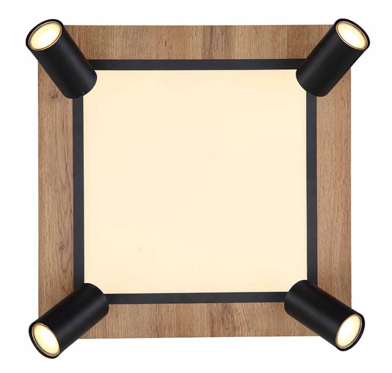 Plafondlamp vierkant zwart/bruin 4-spot Globo Ulla - Afbeelding 3