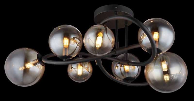 Plafondlamp zwart gedraaide 7-amberglasbol Globo Tuberius - Afbeelding 2