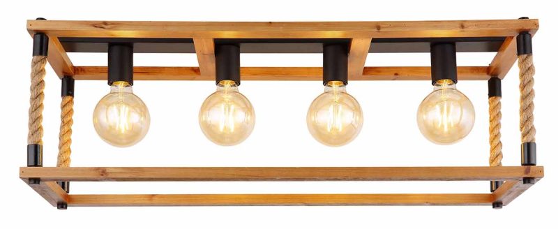 Rechthoekige zwarte landelijke plafondlamp Globo Vernon - Afbeelding 2