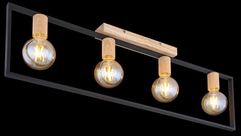 Rechthoekige zwarte retro plafondlamp Globo Daniel - Afbeelding 4