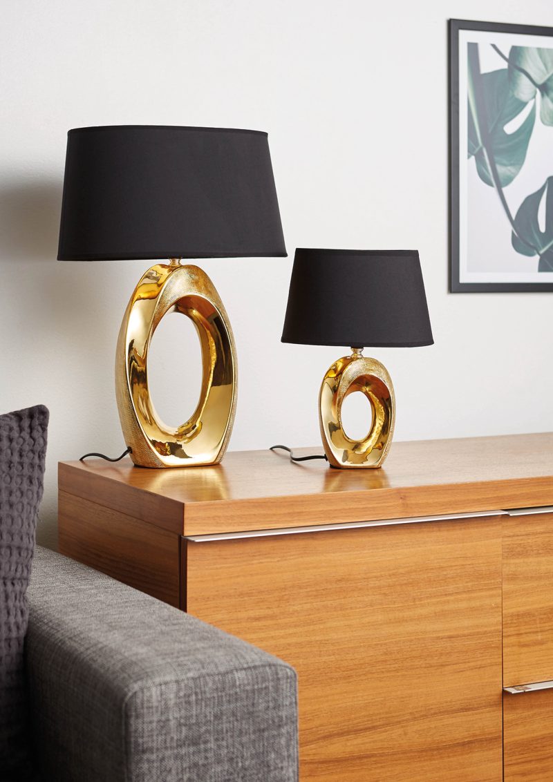 Ringvormige keramieken tafellamp large goud/zwart Taba - Afbeelding 2