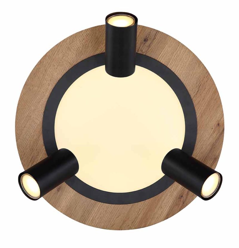 Ronde 3-spot plafondlamp zwart/bruin Globo Kassu - Afbeelding 2