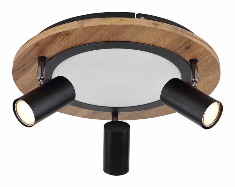 Ronde 3-spot plafondlamp zwart/bruin Globo Kassu - Afbeelding 4