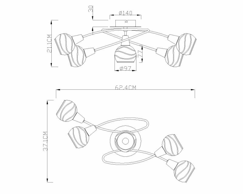 Ronde 5-satijnglaskap plafondlamp nikkel Globo Elliott - Afbeelding 2