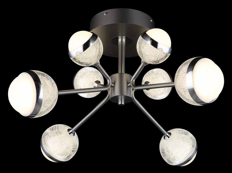 Ronde 8-acrylglasbol antraciet/chromen plafondlamp Globo Untsy - Afbeelding 2