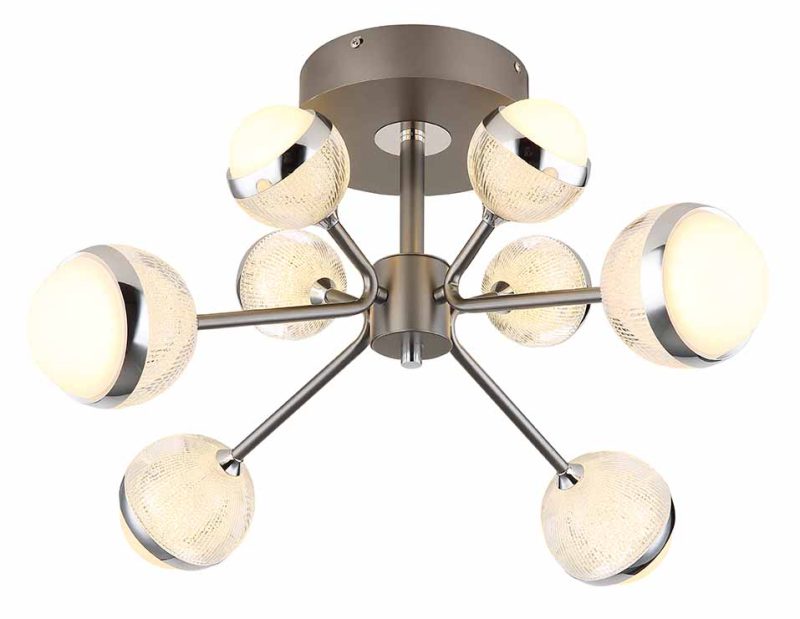 Ronde 8-acrylglasbol antraciet/chromen plafondlamp Globo Untsy - Afbeelding 3