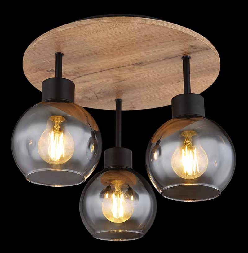 Ronde landelijke zwarte plafondlamp Globo Moitas - Afbeelding 3