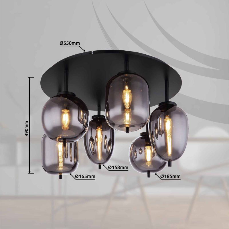 Ronde moderne zwarte plafondlamp Globo Blacky - Afbeelding 5