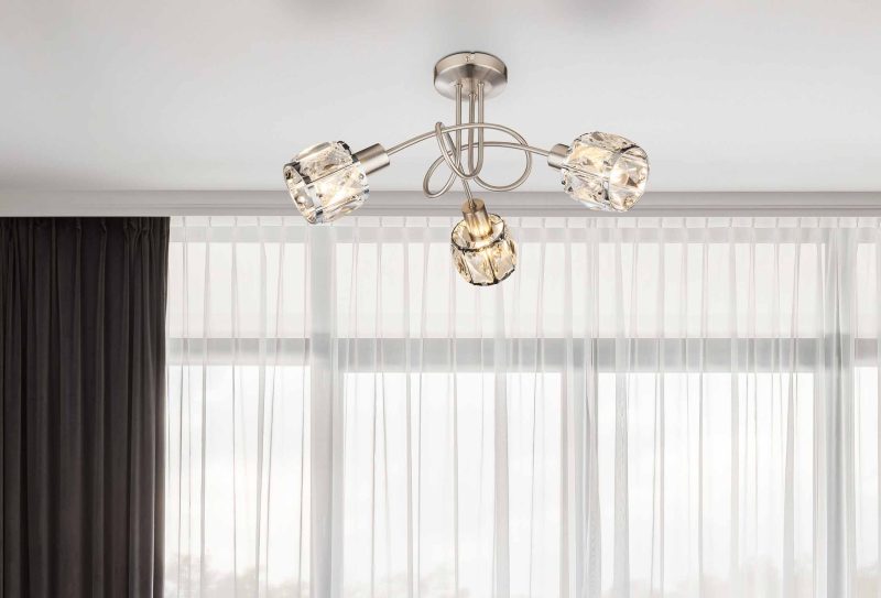 Ronde plafondlamp nikkel 3-kristalkap Globo Kris - Afbeelding 2