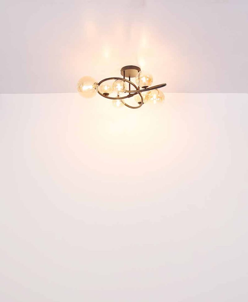 Ronde plafondlamp zwart 2-amberglasbol Globo Tuberius - Afbeelding 4