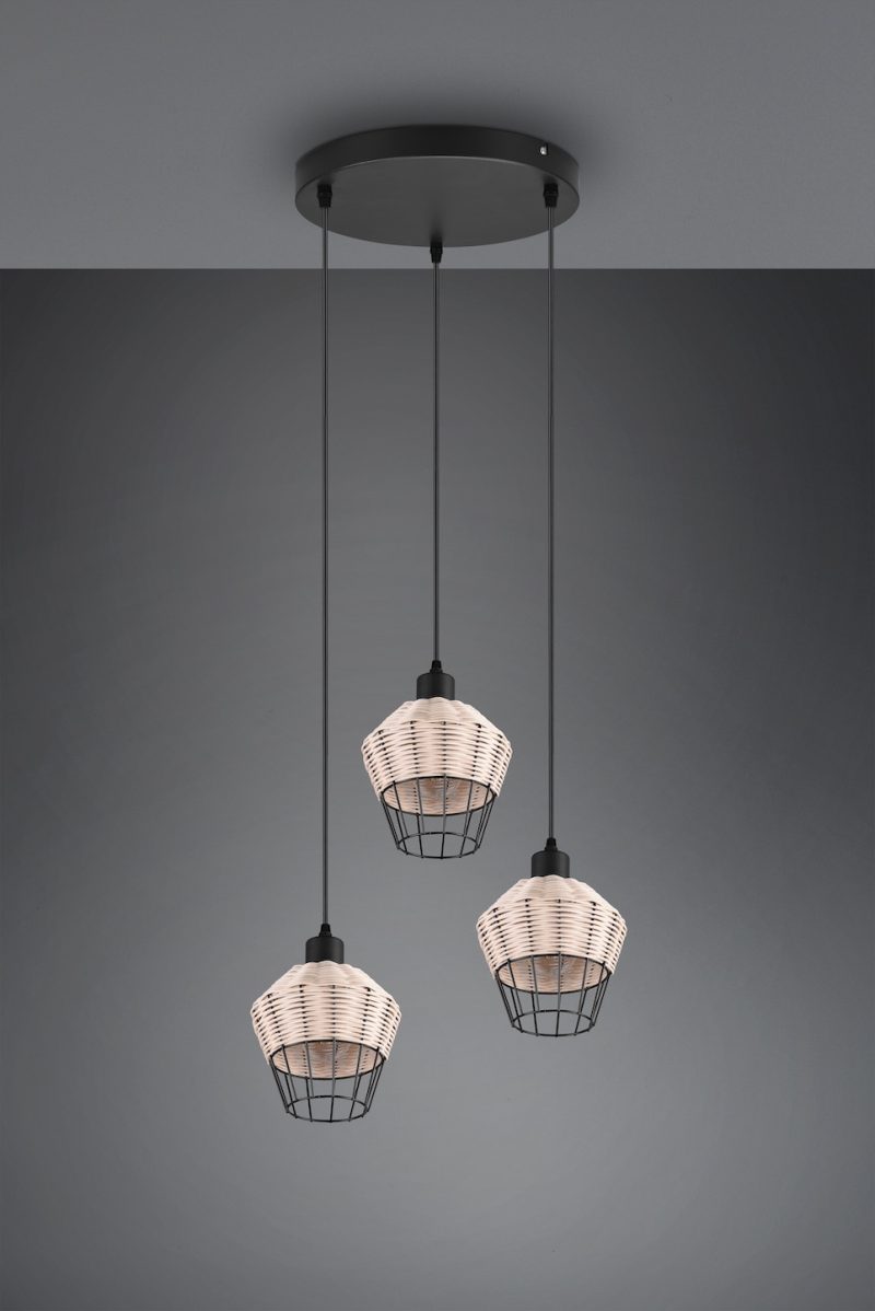 Rustieke rotan hanglamp met zwart Borka - Afbeelding 3