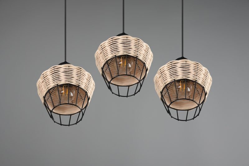 Rustieke rotan hanglamp met zwart Borka - Afbeelding 5
