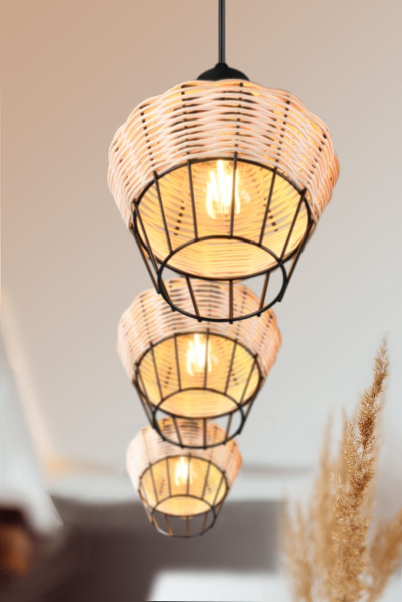 Rustieke rotan hanglamp met zwart Borka - Afbeelding 6