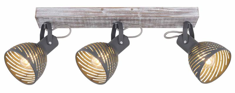 Spot 3-lichts grijs hout/metaal Globo Mori - Afbeelding 2