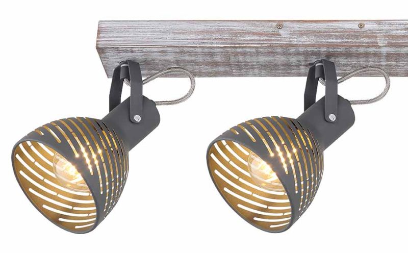 Spot 3-lichts grijs hout/metaal Globo Mori - Afbeelding 4