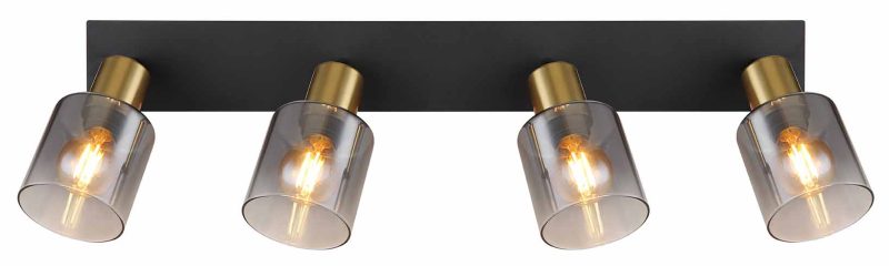 Spot 4-lichts rookglas zwart/goud Globo Hollsy - Afbeelding 3