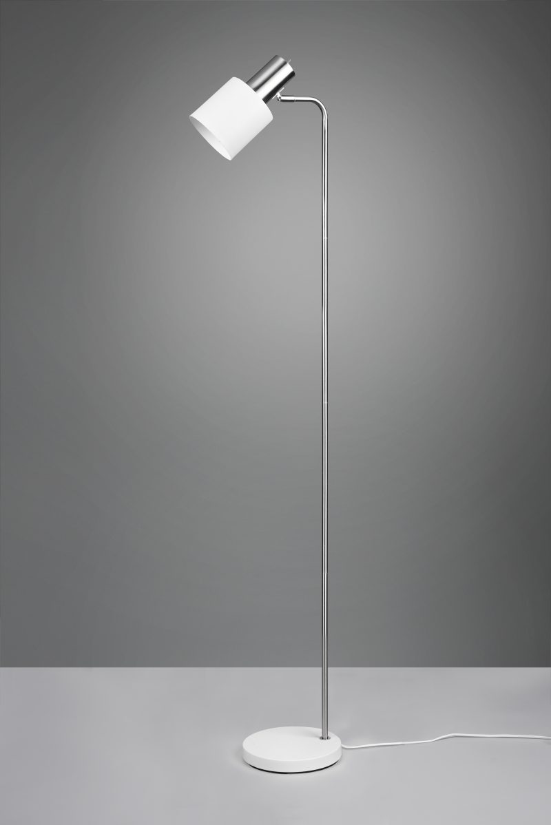 Strakke cilinderkap vloerlamp metaal chroom/wit Adam - Afbeelding 2
