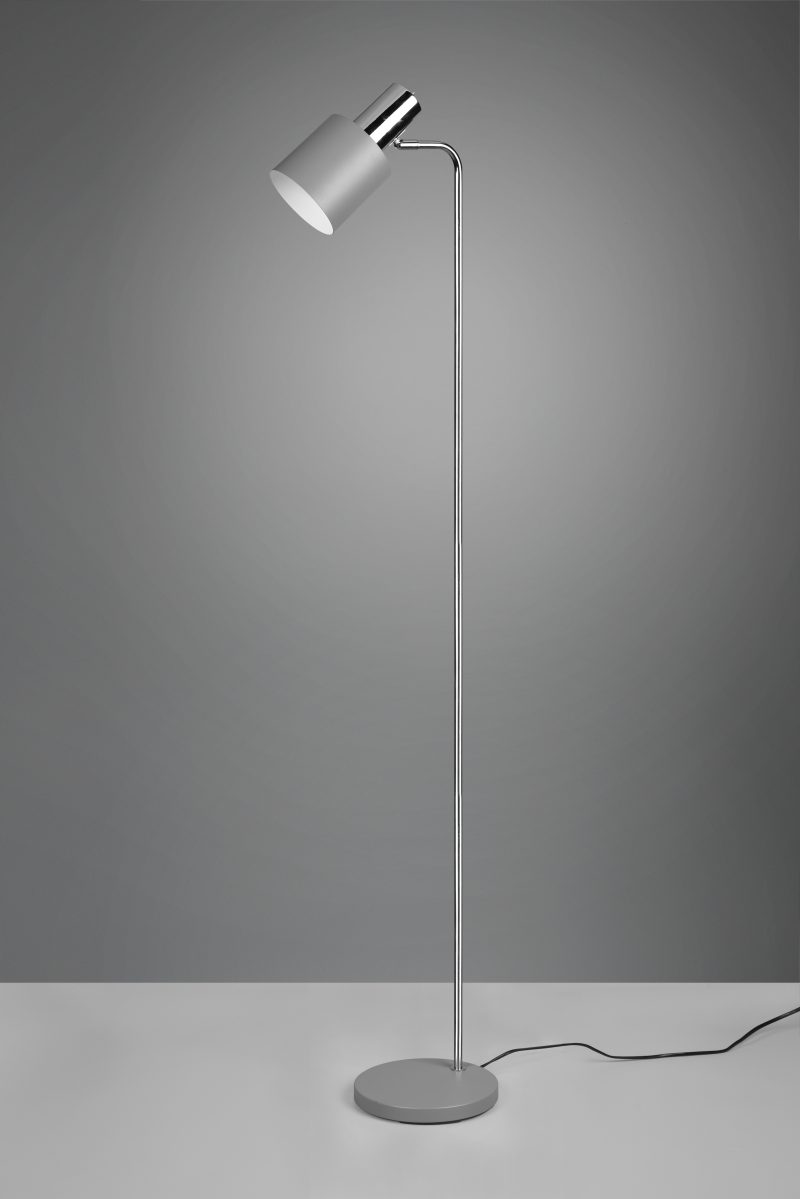 Strakke metalen vloerlamp cilinderkap chroom/grijs Adam - Afbeelding 2