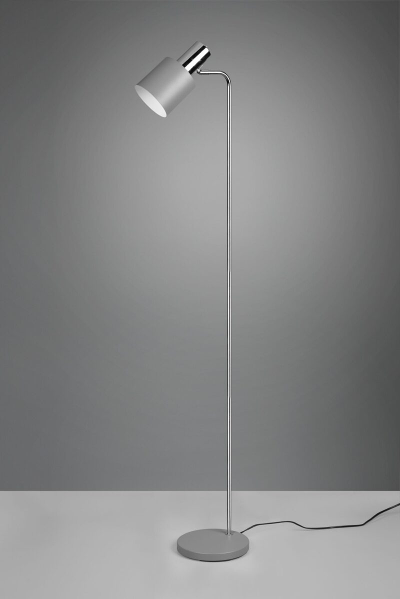 Strakke metalen vloerlamp cilinderkap chroom/grijs Adam - Afbeelding 2