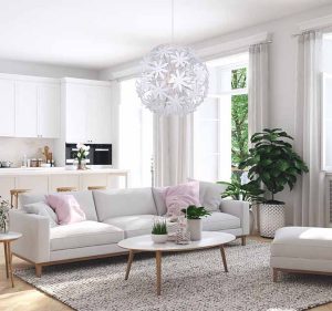 3d,Rendering.,Modern,Living,Room,In,Townhouse.