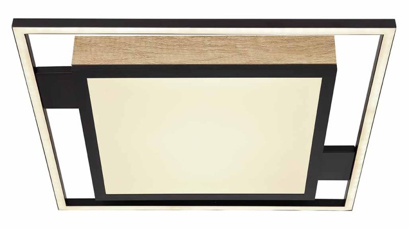 Vierkante zwarte houten plafondlamp Globo Jorry - Afbeelding 2