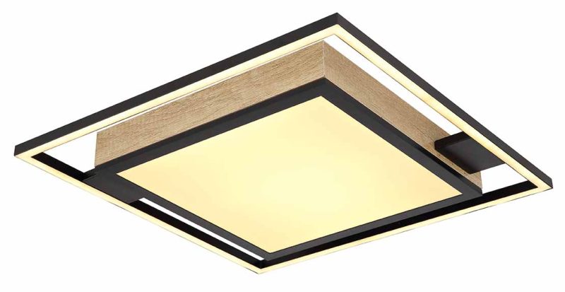 Vierkante zwarte houten plafondlamp Globo Jorry - Afbeelding 4