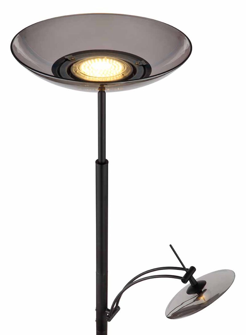 Vloerlamp zwart 2-kap metaal/rookglas Globo Sophia - Afbeelding 3