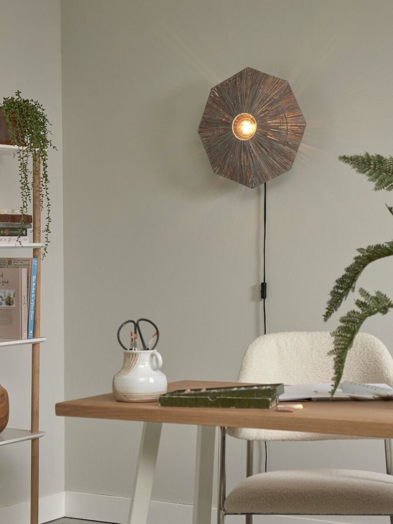 Wandlamp achthoek grijs raffia GOOD&MOJO Panama - Afbeelding 4