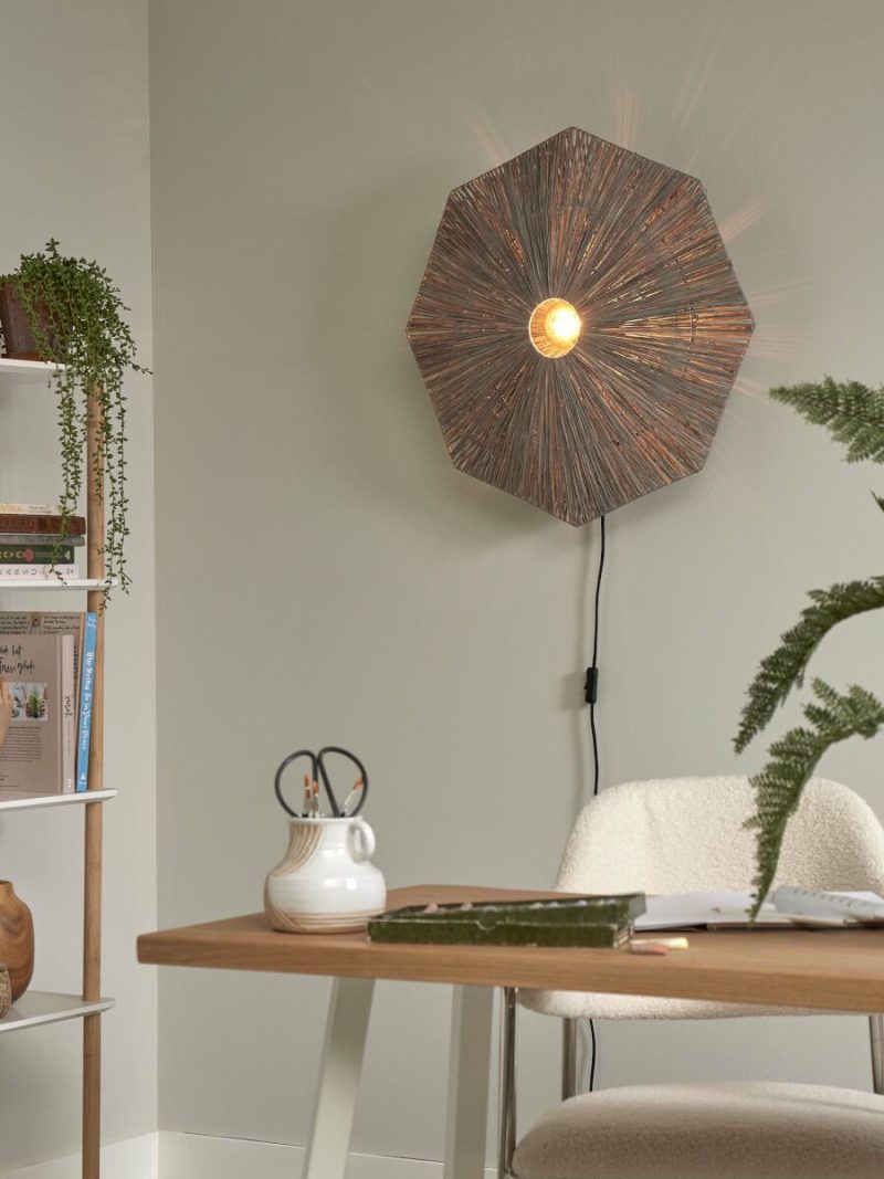 Wandlamp grijs raffia achthoek L GOOD&MOJO Panama - Afbeelding 4