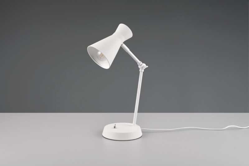 Witte metalen industriële tafellamp trechterkap Enzo - Afbeelding 4