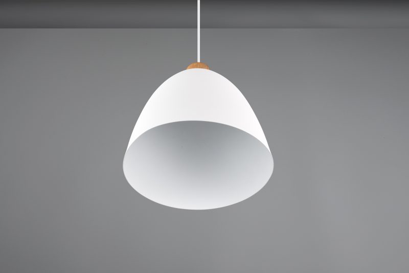 Witte metalen komvormige hanglamp houtaccent Jagger - Afbeelding 2