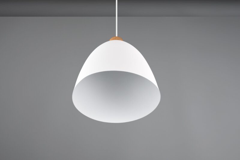 Witte metalen komvormige hanglamp houtaccent Jagger - Afbeelding 2