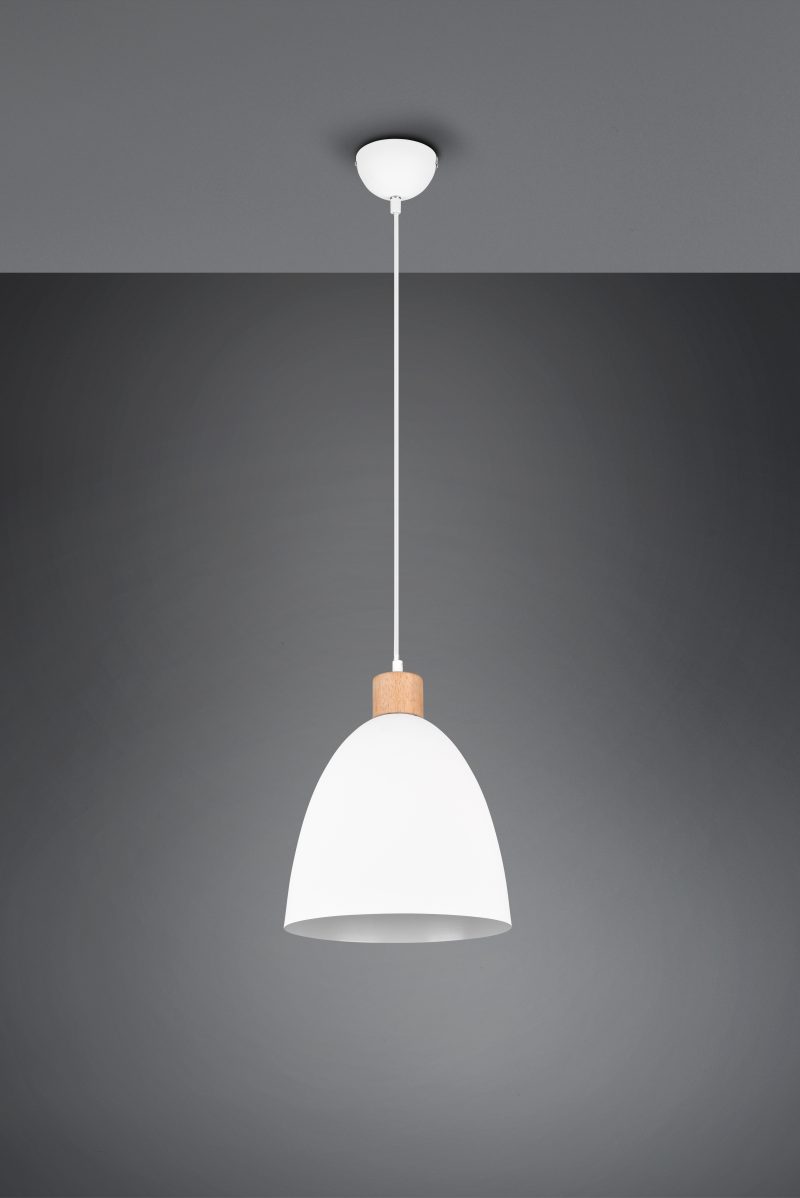 Witte metalen komvormige hanglamp houtaccent Jagger - Afbeelding 3