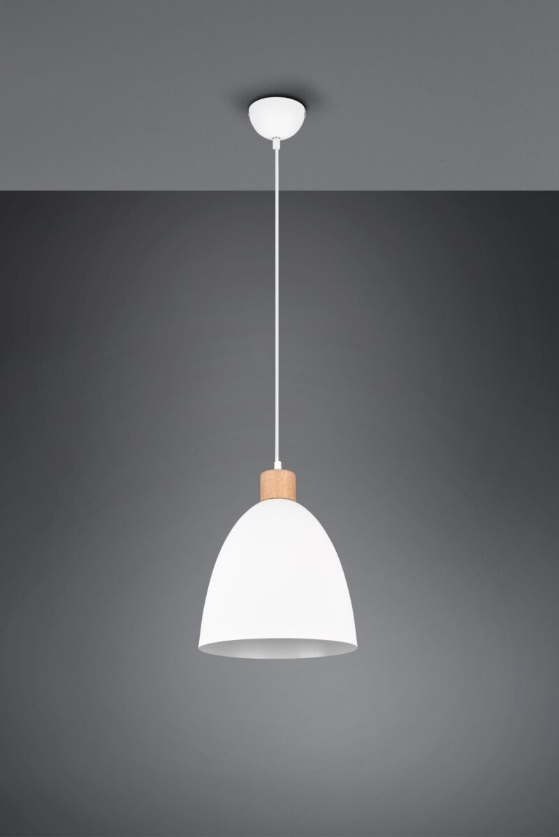 Witte metalen komvormige hanglamp houtaccent Jagger - Afbeelding 3