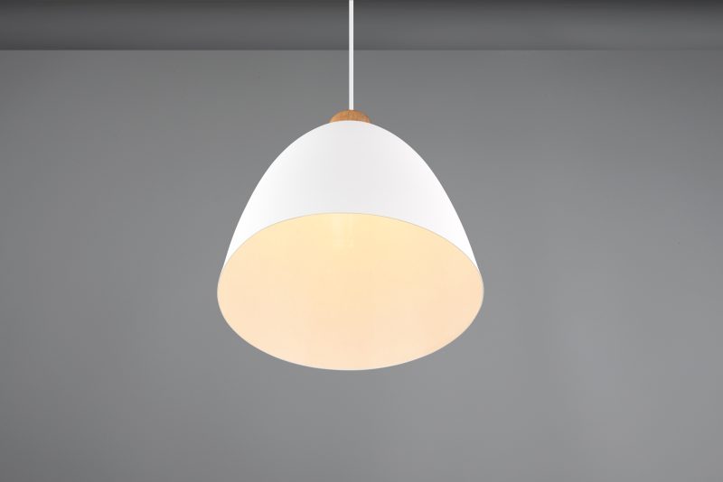 Witte metalen komvormige hanglamp houtaccent Jagger - Afbeelding 4