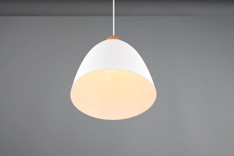 Witte metalen komvormige hanglamp houtaccent Jagger - Afbeelding 4