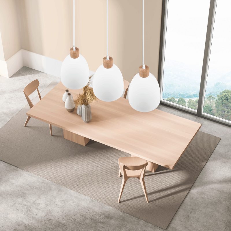 Witte metalen komvormige hanglamp houtaccent Jagger - Afbeelding 5