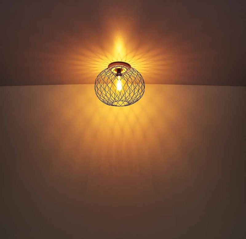 Zwart/bruine hanglamp rasterkap metaal/hout Globo Lacky - Afbeelding 4