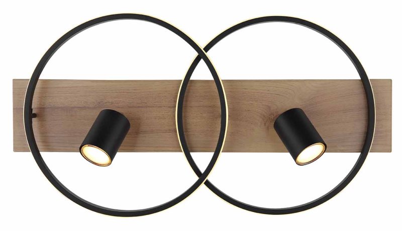 Zwart/bruine plafondlamp 2-cirkel/spots Globo Danny - Afbeelding 3