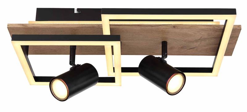 Zwart/bruine plafondlamp 2-vierkant/spots Globo Kassu - Afbeelding 2