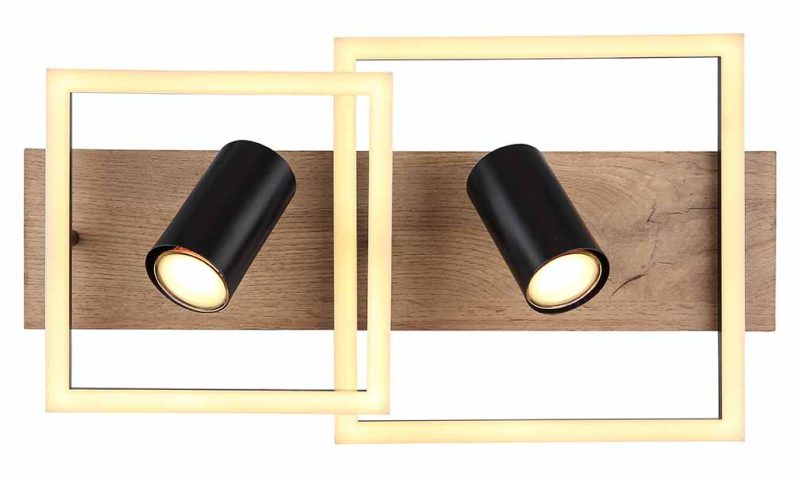 Zwart/bruine plafondlamp 2-vierkant/spots Globo Kassu - Afbeelding 3